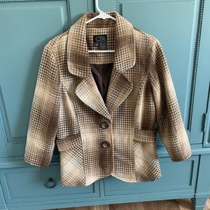 DR Sportswear 3/4 Sleeve Brown Peplum Jacket Size 12 Fully Lined